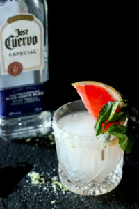 Jose Cuervo Grapefruit Margarita Recipe with ginger simple syrup & lime salt | She Eats